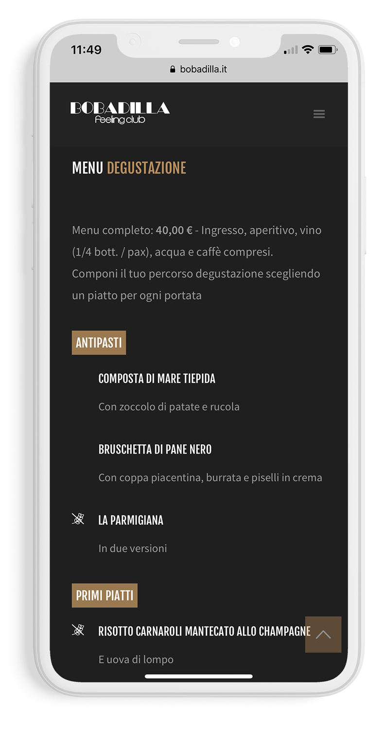 Menu mobile Bobadialla Feeling Club